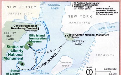NPS, map, ferry, statue city cruises